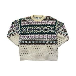 Vintage 90s Abercrombie & Fitch Knit Fair Isle Pullover Crewneck Sweater Mens L